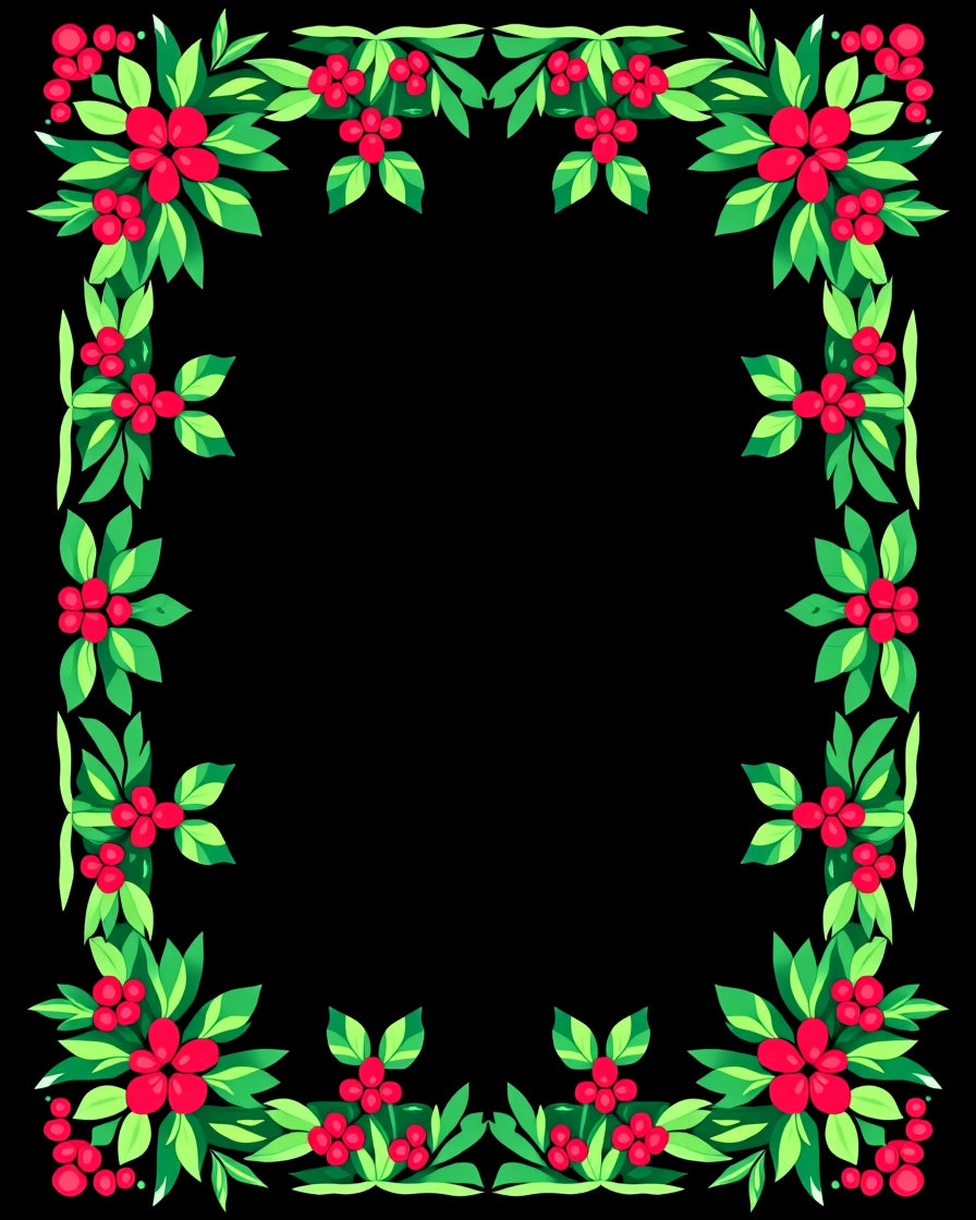 Vibrant Red Berry Foliage Border Rug