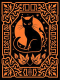 Black Cat Moon Orange Border Rug