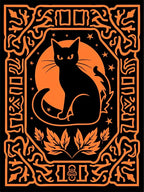 Black Cat Moon Orange Border Rug