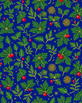 Deep Blue Green Leaf Berry Sprigs Rug