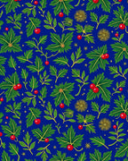 Deep Blue Green Leaf Berry Sprigs Rug
