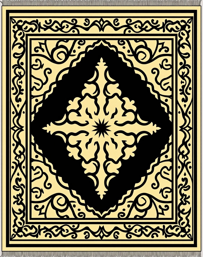 Cream Black Medallion Arabesque Rug