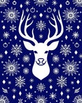 White Deer Snowflakes Deep Blue Rug