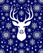 White Deer Snowflakes Deep Blue Rug