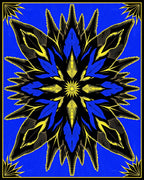 Bold Blue Yellow Layered Floral Rug