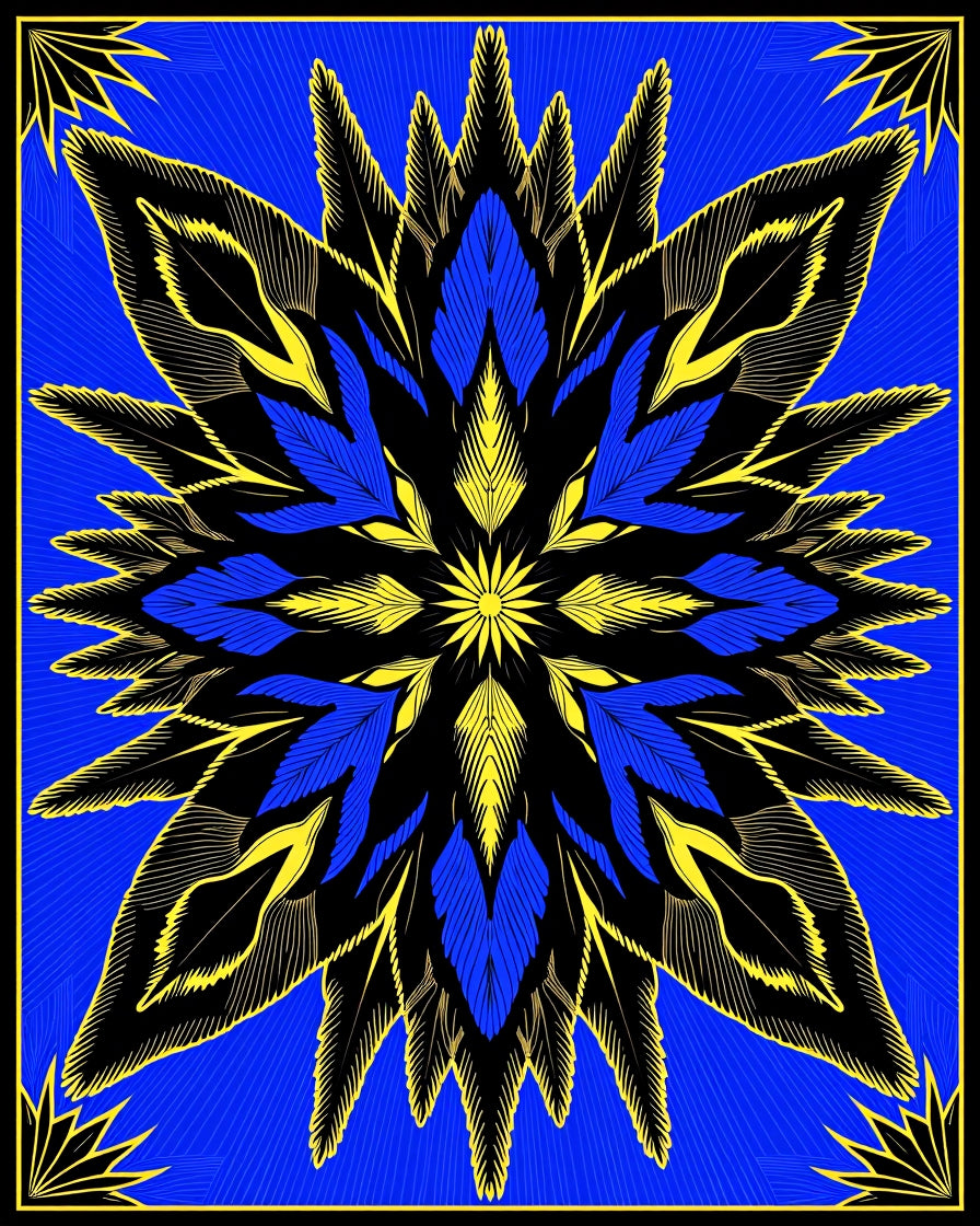 Bold Blue Yellow Layered Floral Rug