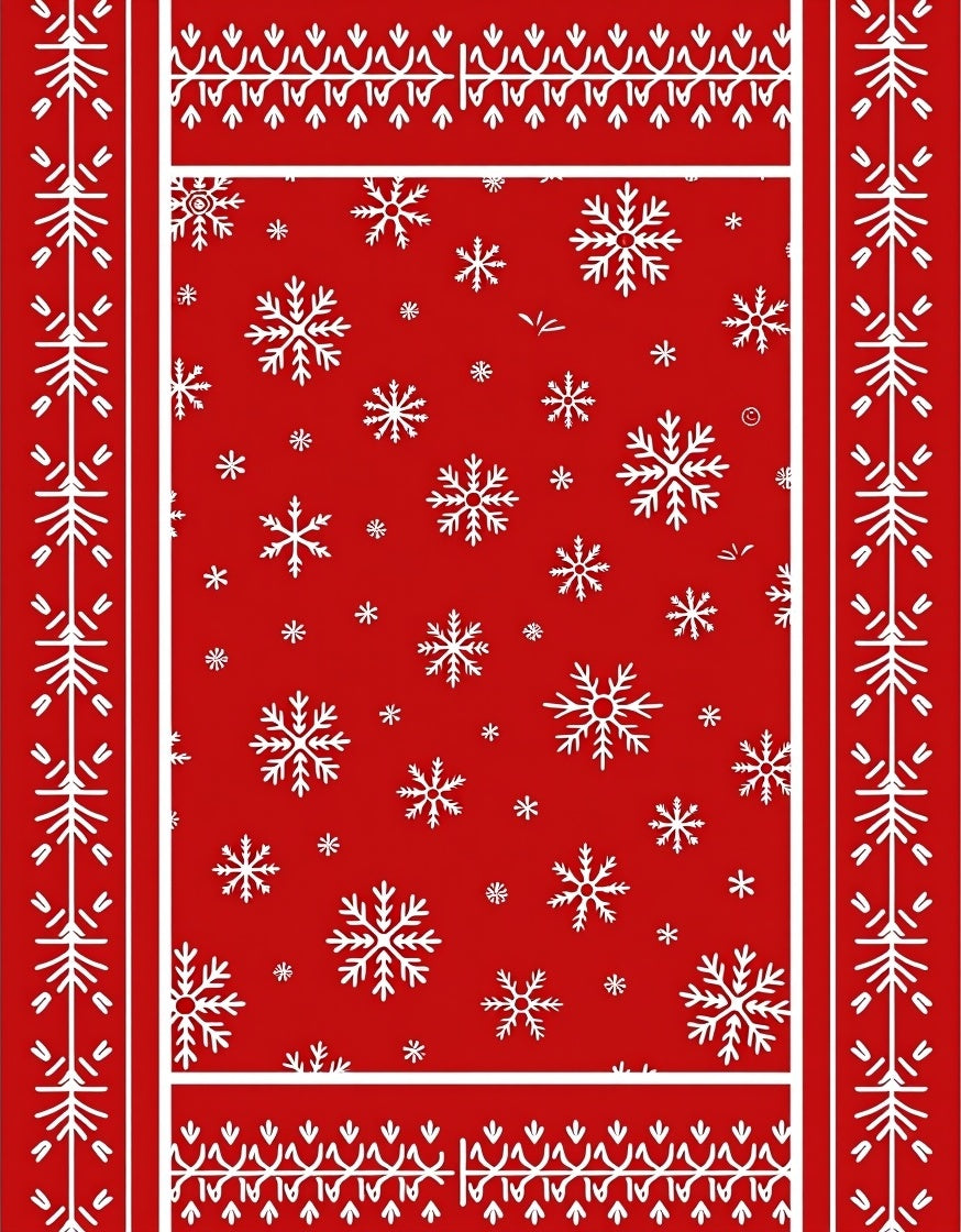 Red White Snowflake Festive Borders Rug