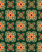 Ornate Scarlet Sunburst Lattice Rug