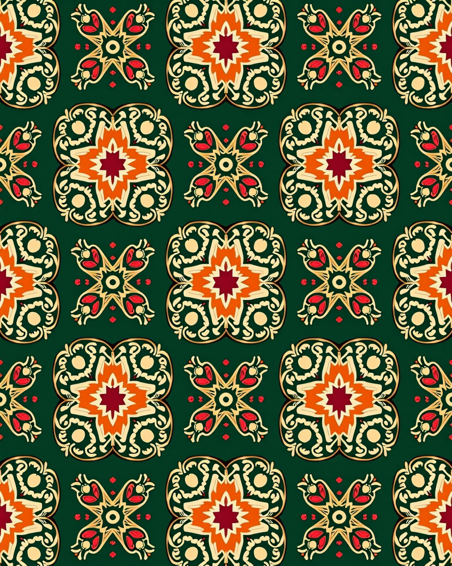 Ornate Scarlet Sunburst Lattice Rug