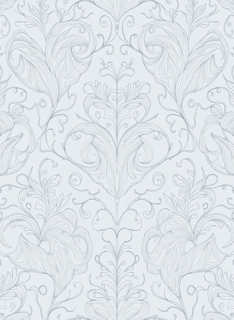 Pale Blue Floral Vine Damask Rug