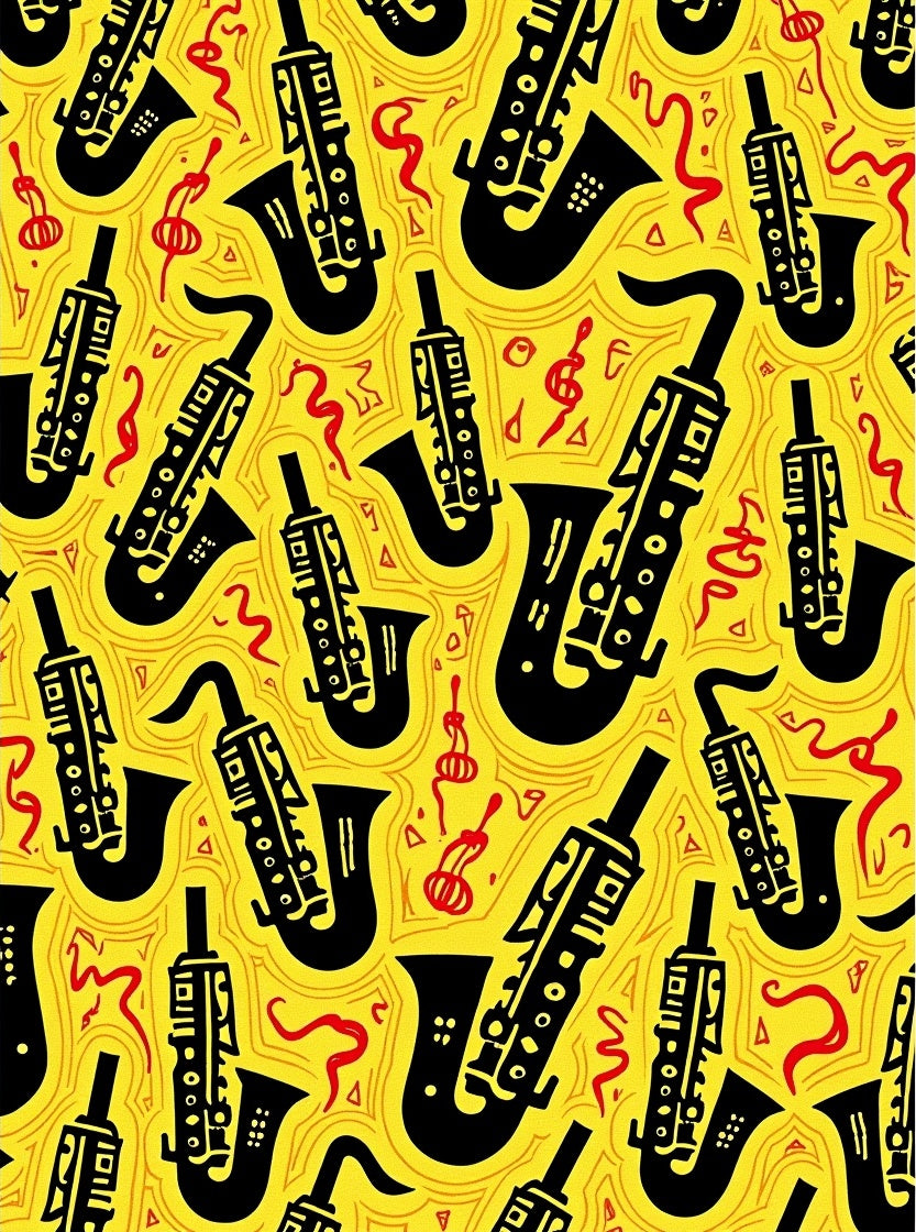 Yellow Black Saxophone Abstract Musical Rug