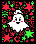 Cute Ghost With Red Green Stars Rug