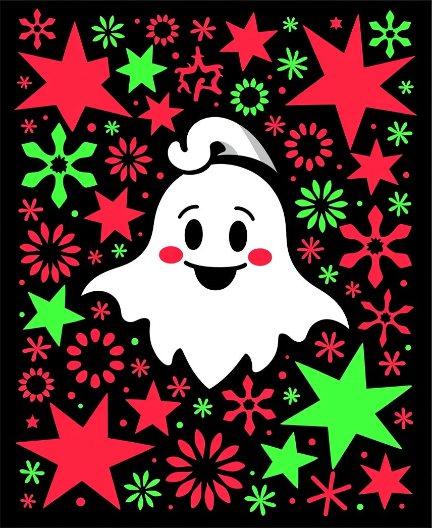 Cute Ghost With Red Green Stars Rug