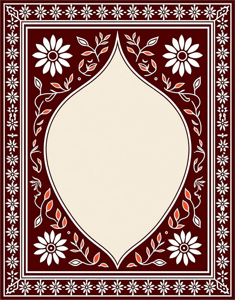 Crimson Floral Border Medallion Cream Rug
