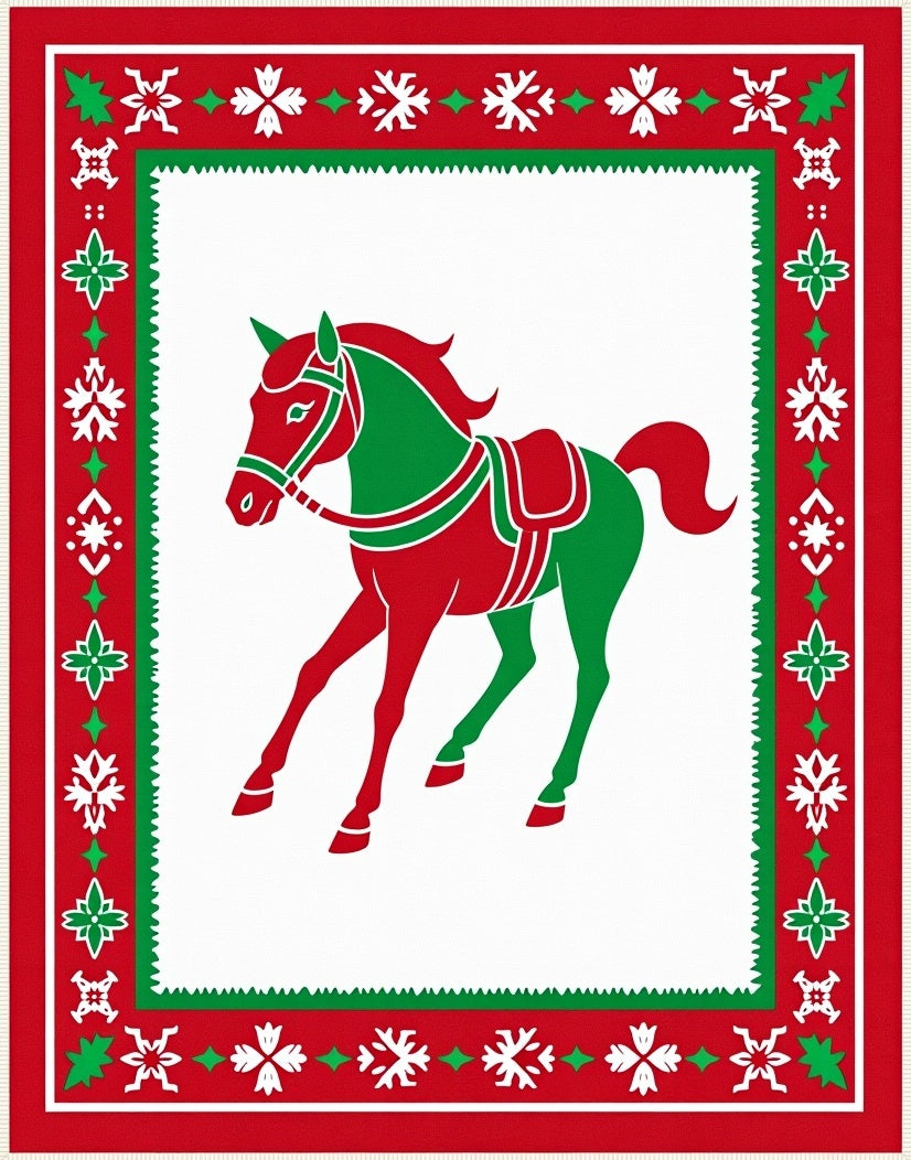 Red Green Horse Snowflake Border Rug