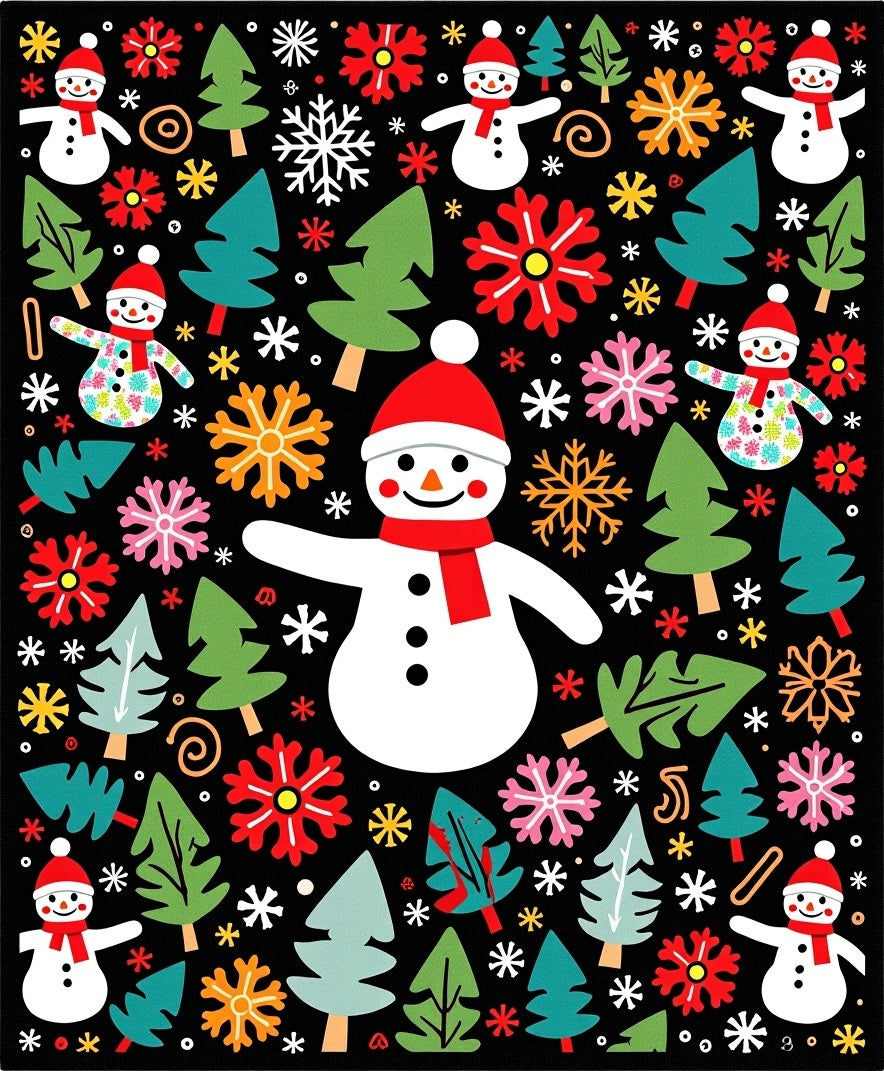 Whimsical Snowman Christmas Tree Medley Rug