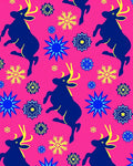 Pink Royal Blue Yellow Reindeer Snowflakes Rug