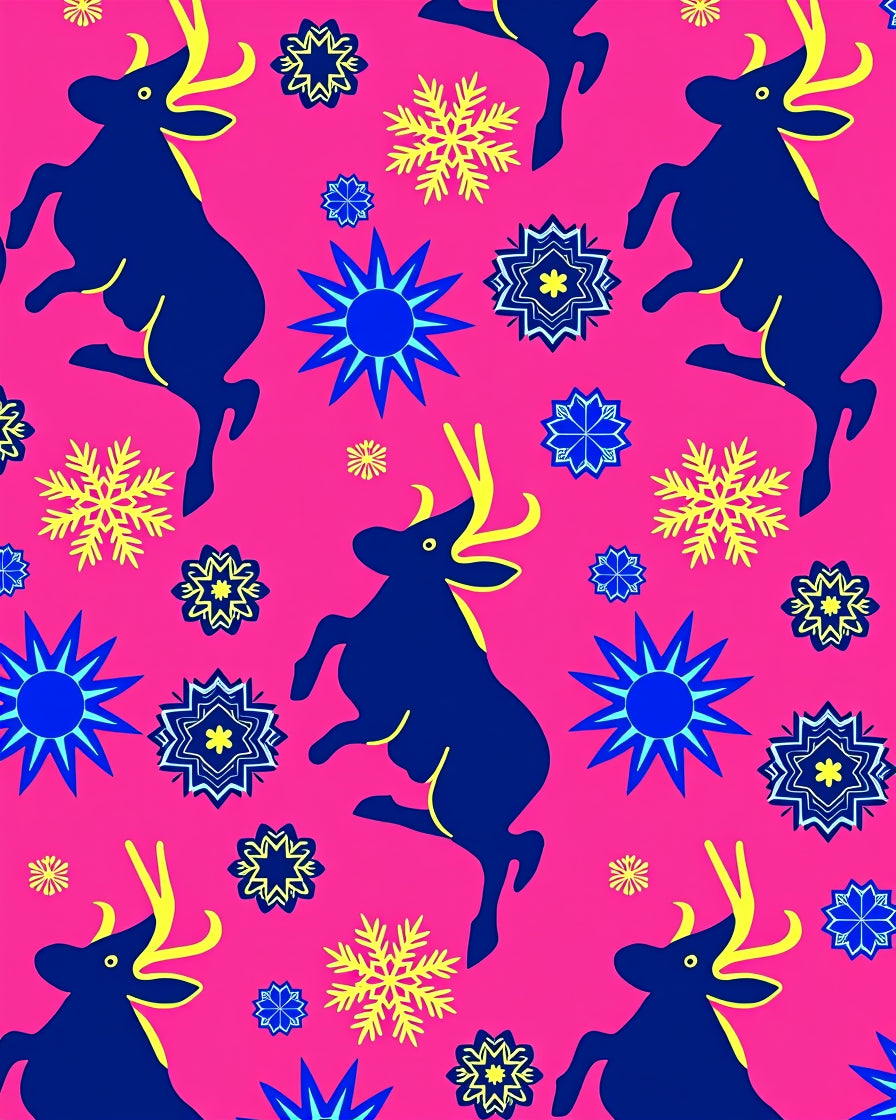 Pink Royal Blue Yellow Reindeer Snowflakes Rug