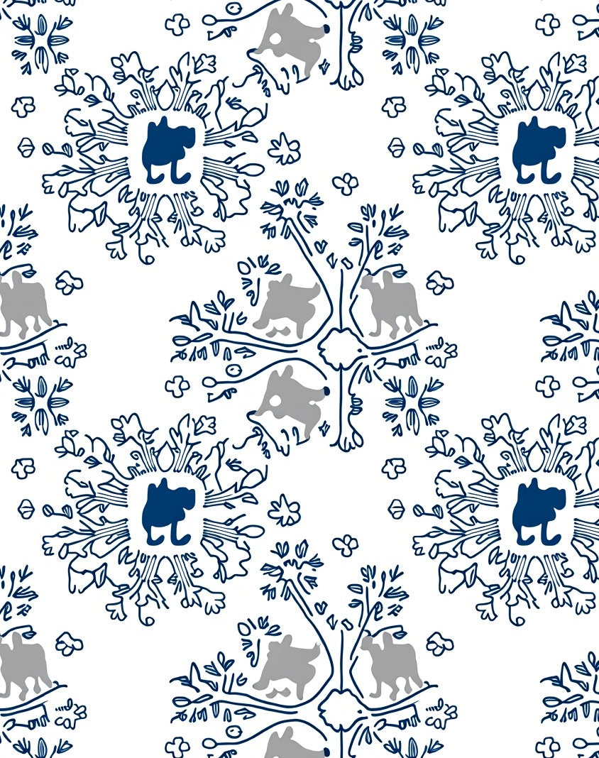 Dark Blue Whimsical Animal Tree Medallion Rug