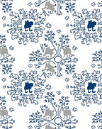Dark Blue Whimsical Animal Tree Medallion Rug