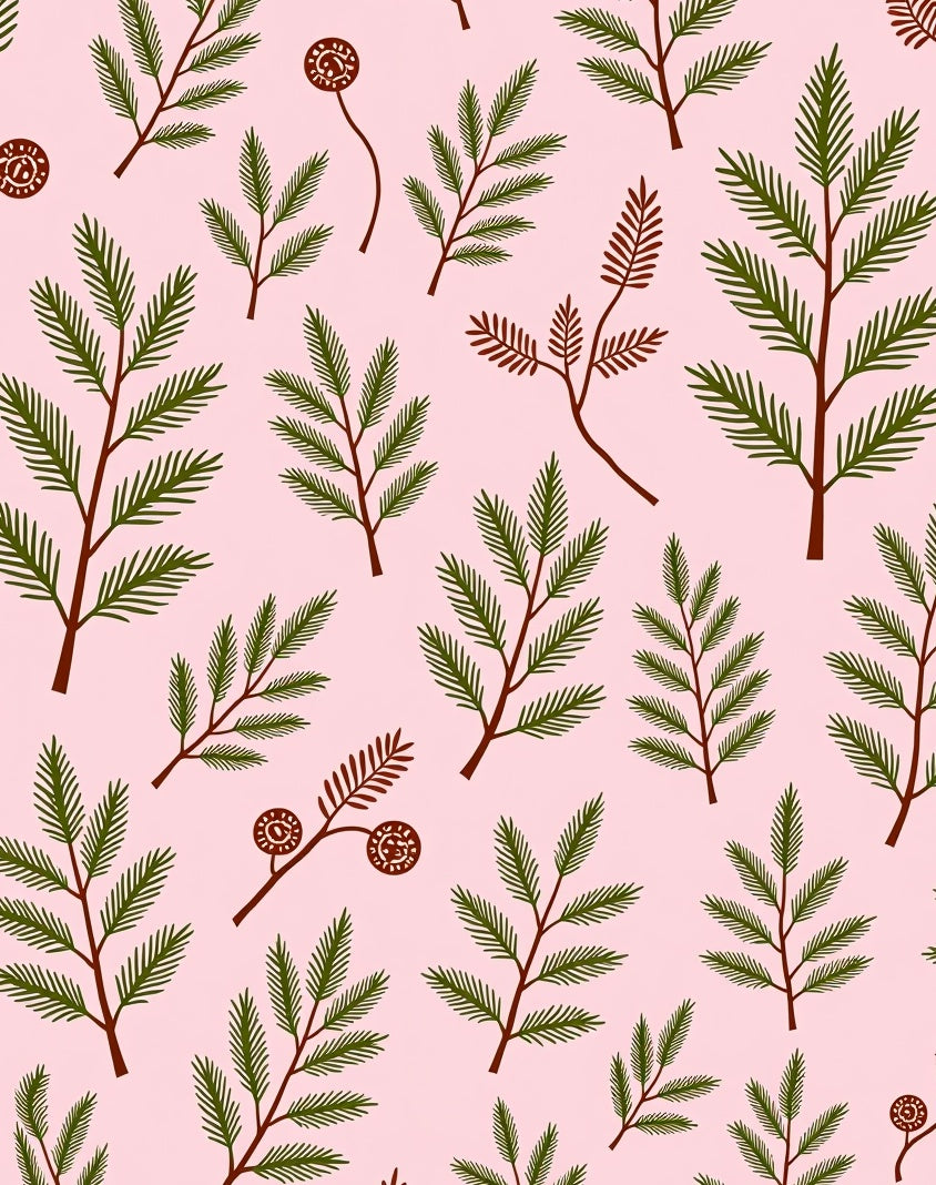 Pink Spruce Branches Botanical Repeat Rug