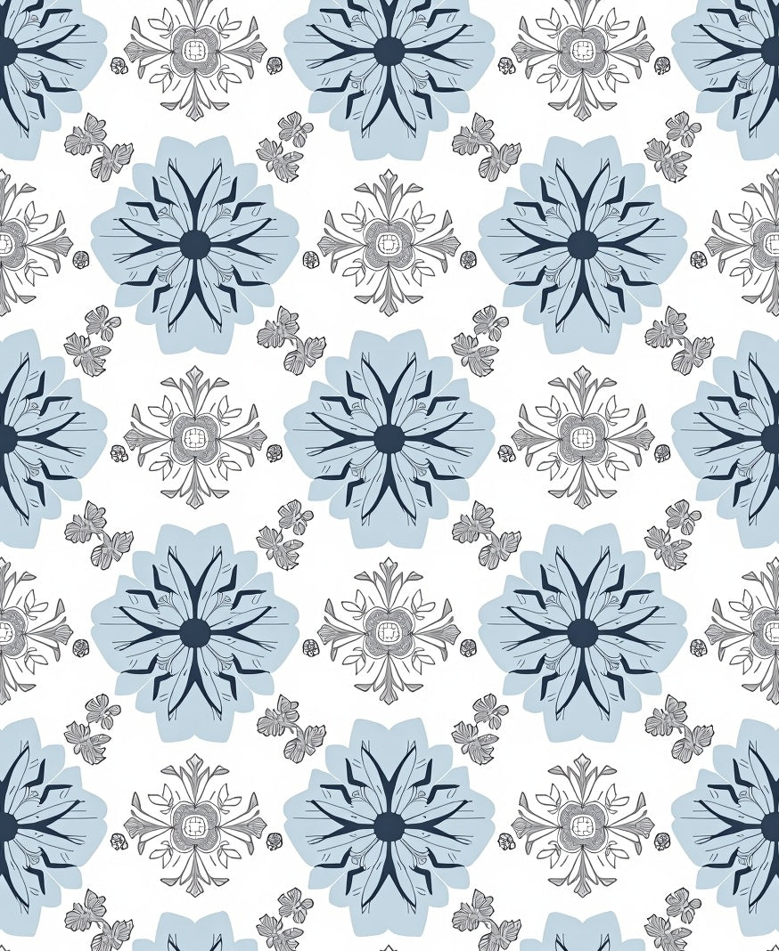 Light Blue Floral Medallion Geometric Rug