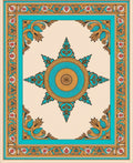 Ornate Teal Sunburst Floral Border Rug