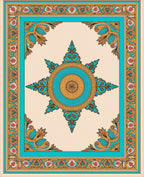 Ornate Teal Sunburst Floral Border Rug