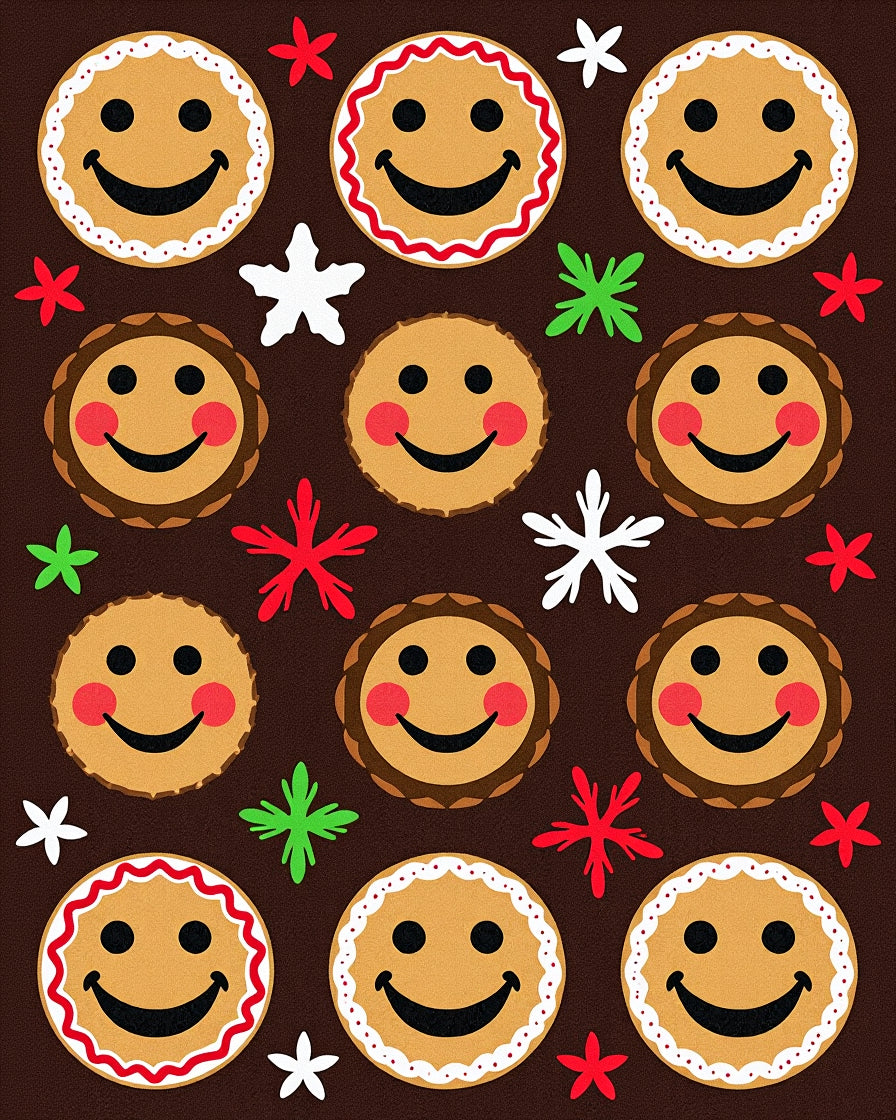 Gingerbread Smiley Faces With Stars Rug