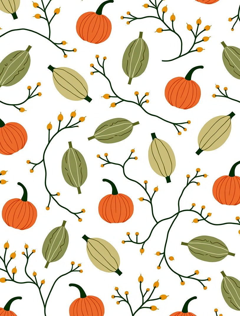 Autumn Pumpkin Vine Botanical Print Rug