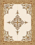 Rich Brown Ornamental Border Framing Medallion Rug