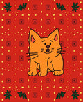 Cute Orange Cat Red Floral Dots Rug