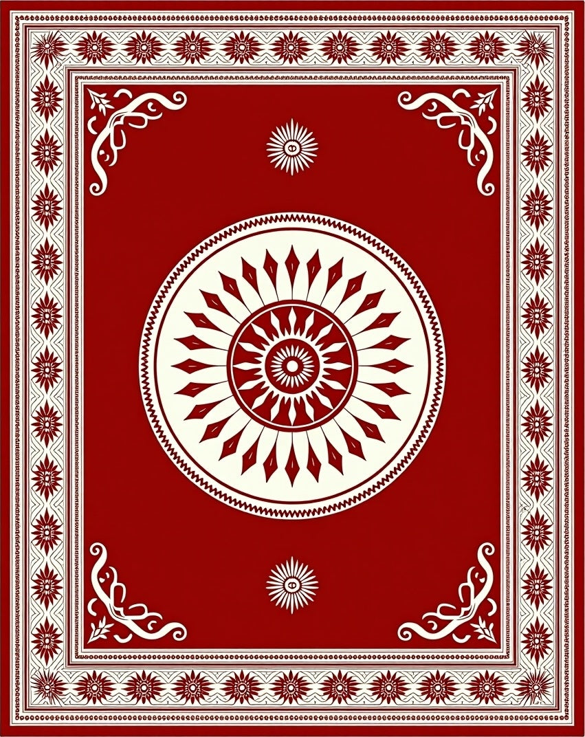 Rich Red Sunburst Medallion Rug