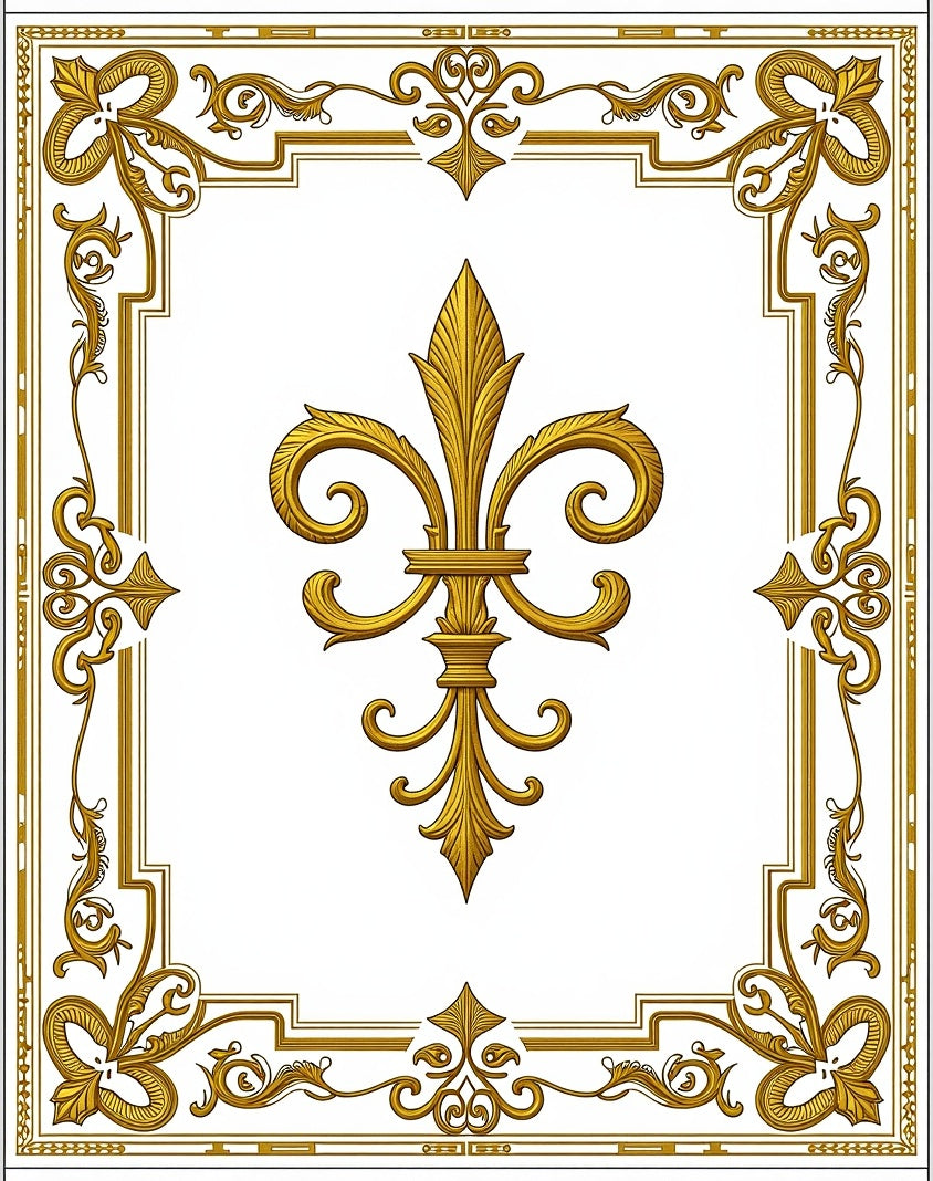 Ornate Gold Fleur de Lis Frame Rug