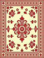 Crimson Floral Medallion Cream Border Rug