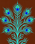Turquoise Peacock Feather Motif Brown Background Rug