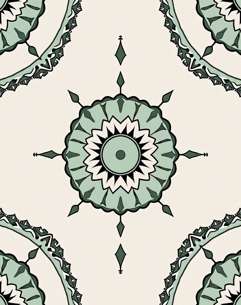 Sage Green Floral Medallion Harmony Rug