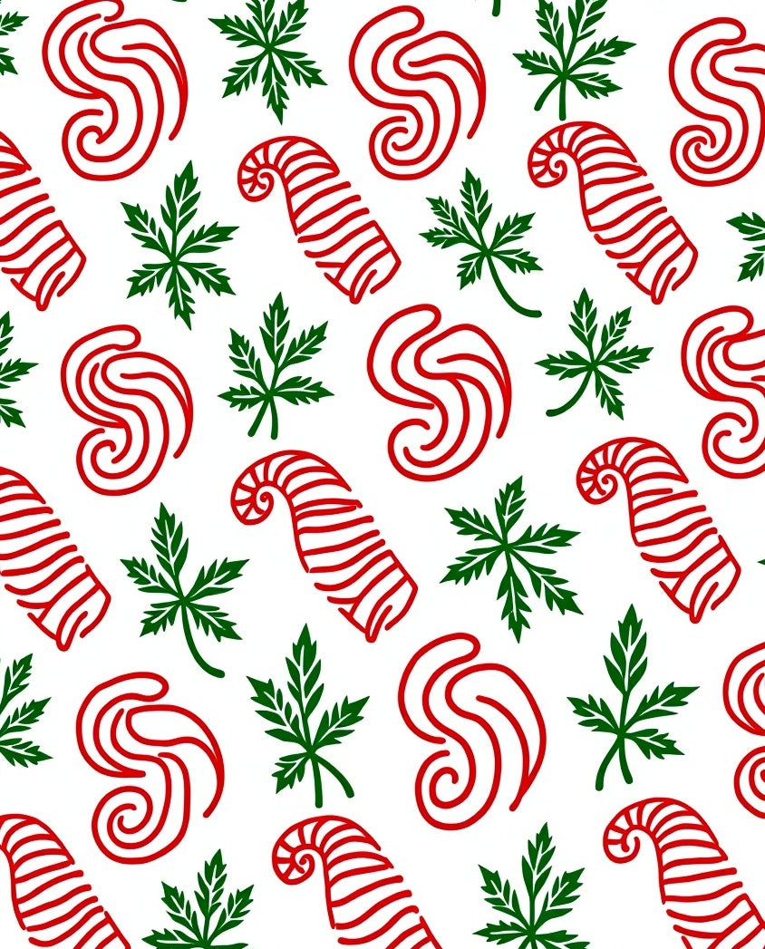 Red Green Swirl Candy Cane Leaves Rug
