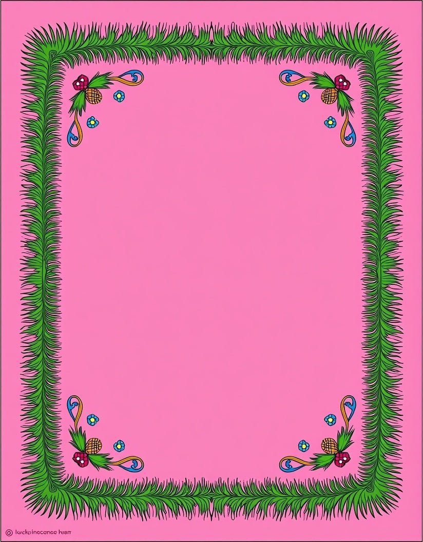 Pink Floral Pinecone Border Rug