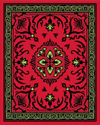 Vibrant Red Black Floral Medallion Rug
