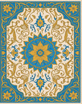 Blue Gold Floral Medallion Square Rug