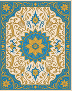 Blue Gold Floral Medallion Square Rug