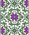 Vibrant Purple Green Floral Symmetry Rug