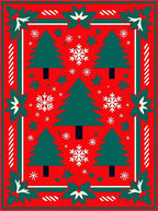 Festive Red Poinsettia Christmas Trees Rug