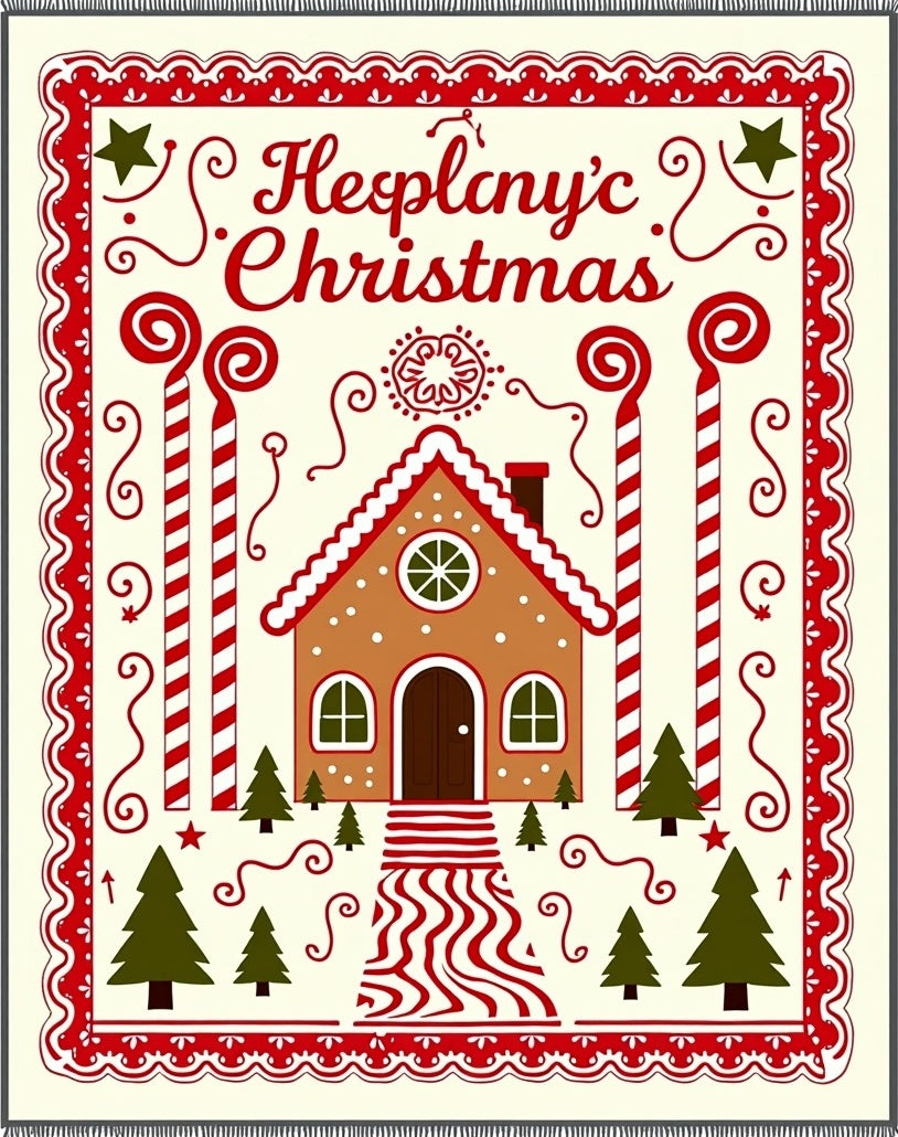 Gingerbread House Red Candy Cane Christmas Rug