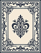 Dark Navy Ivory Ornate Scroll Rug