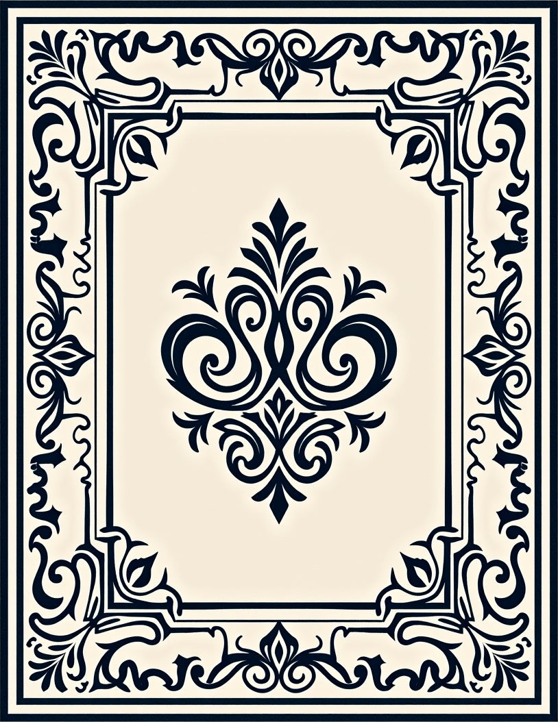 Dark Navy Ivory Ornate Scroll Rug