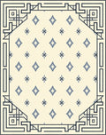 Cream And Blue Geometric Diamond Border Rug