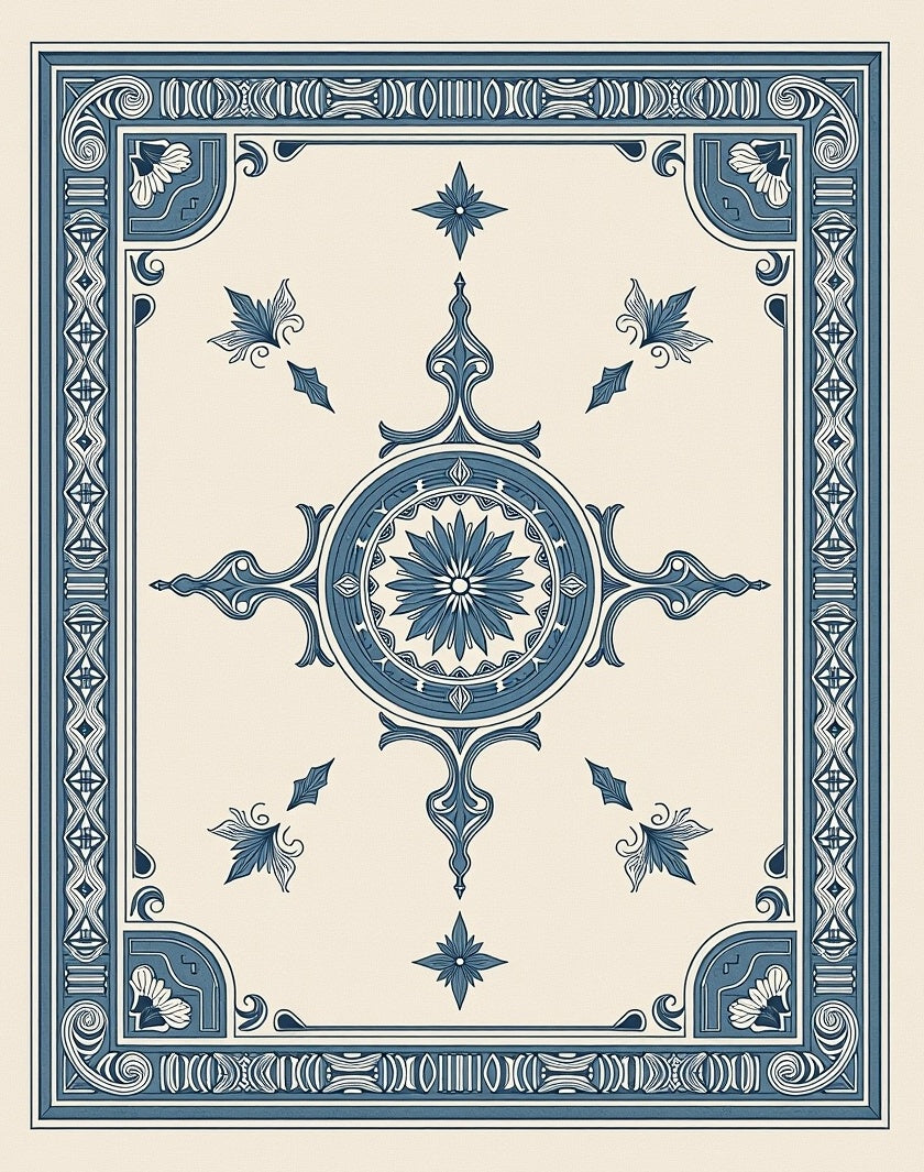Classic Blue Floral Medallion Border Rug