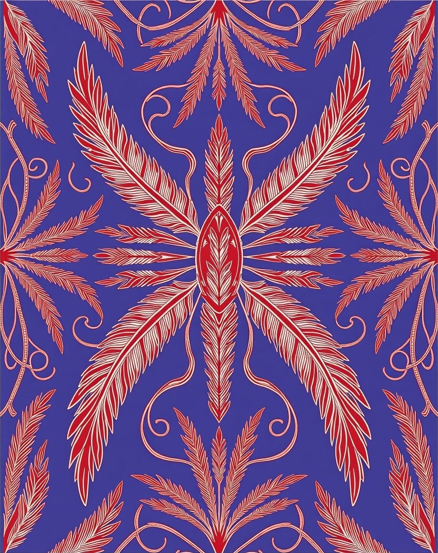 Crimson Feather Swirl Blue Rug